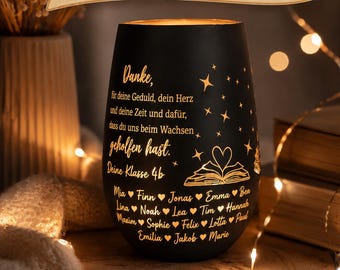 Geschenk für Lehrerin & Erzieherin | Personalisiertes Windlicht mit Widmung und Kindernamen | Abschied Kindergarten Schule