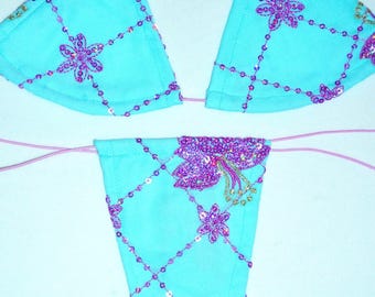 Microkini Exotic Dancewear | Blue & Purple Sequin Micro