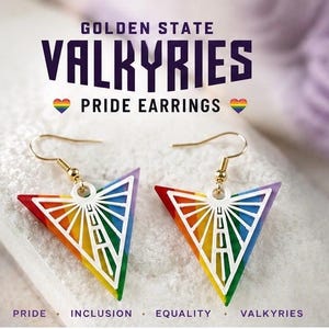 Golden State Valkyries Inspired Pride Earrings | LGBTQIA Rainbow Fan Jewelry | 3D Printed Valkyries Inspired Earrings | WNBA Pride Access