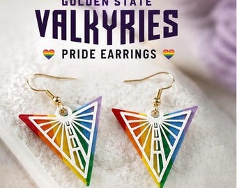Golden State Valkyries Inspired Pride Earrings | LGBTQIA Rainbow Fan Jewelry | 3D Printed Valkyries Inspired Earrings | WNBA Pride Access
