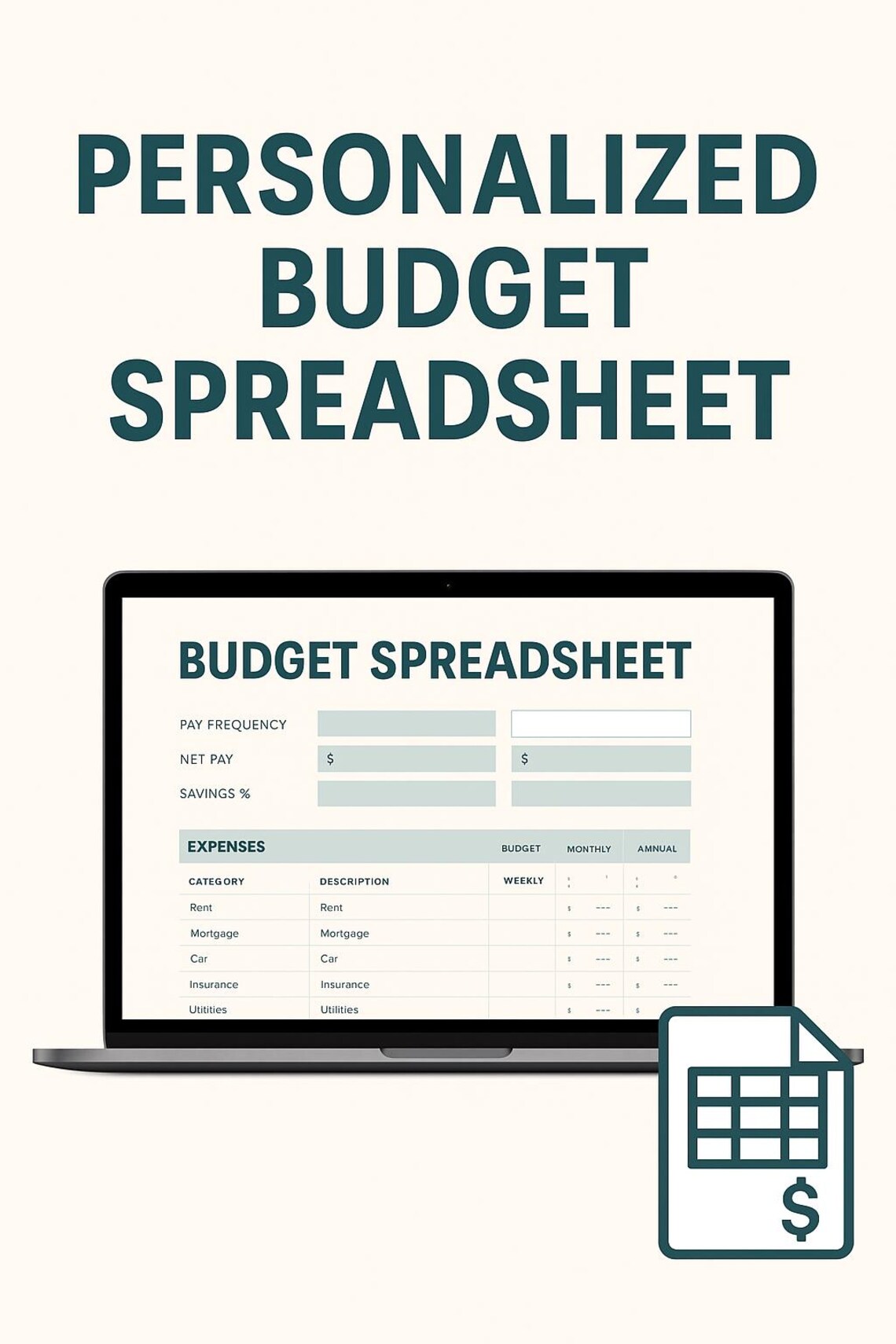 Custom Excel Budget Template: Personalized Financial Spreadsheet - Etsy