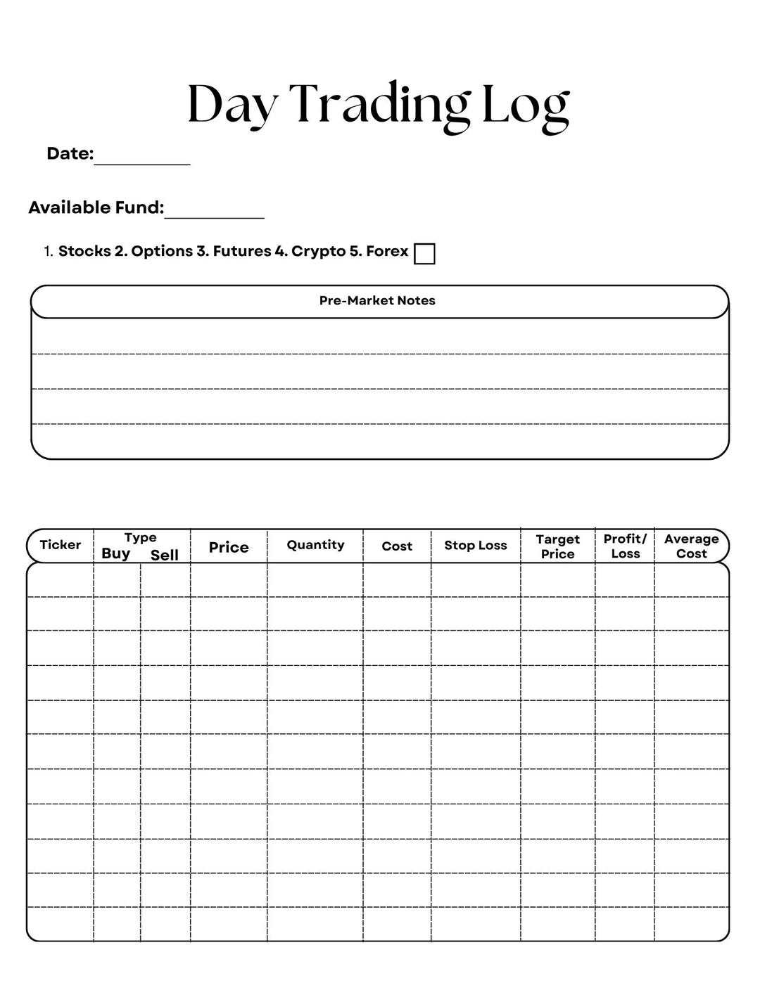Printable Day Trading Notes.pdf Simple Design Printable Day Trader Log With Link to Canva Template - Etsy