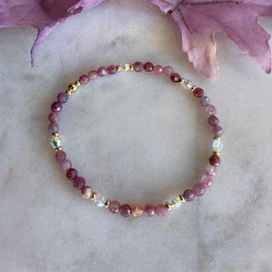 Pink Tourmaline Bracelet, 18K Gold-Filled, Swarovski Crystal Jewelry