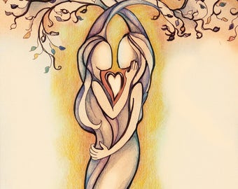 Lesbian Couple Tree of Life Giclée Print, Signed Gay Art