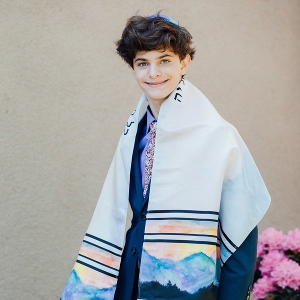 Full Size Tallit With Bag – 18x72 Inch Jewish Prayer Shawl – Gold Blue Stripes, Hebrew Blessing, Made In Israel