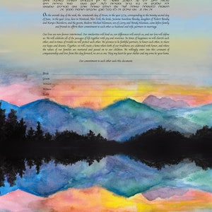 Mountain Ketubah, Ketubah de acuarela, ketubah interreligiosa, ketubah moderna, ketubah de boda, certificado de matrimonio, boda judía, ketubahs