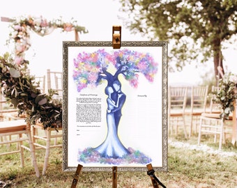 Certificato di matrimonio Love Tree, voti quaccheri, stampa artistica giclée