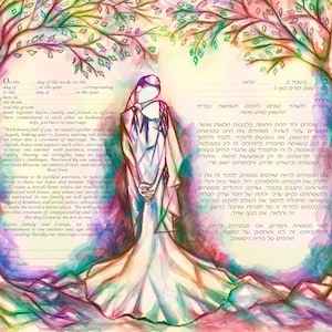 Ketubah, Heiratsurkunde, Moderner Ketubah, Aquarell Ketubah, Jüdische Hochzeits schwören