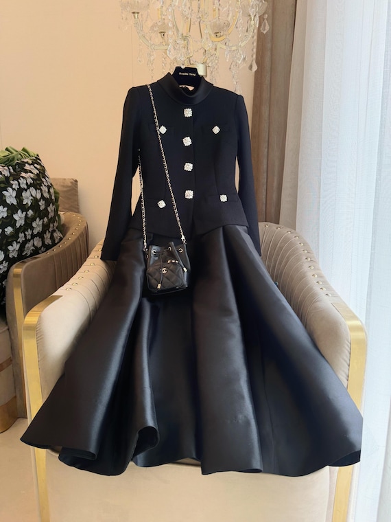 Black Tea Length Dress | Embellished Tweed Jacket, Formal Occasion - Etsy  New Zealand