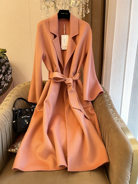 Wrap Peach Long Coat Peach Trench Coat