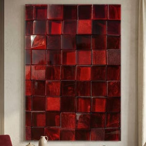 Red Geometric Tempered Glass Wall Art, Modern Living Room Decor, Ready to Hang