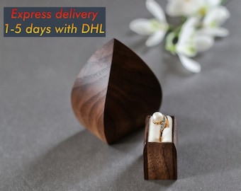 Unique engagement ring box, proposal box - flower bud shape wood ring box by Woodstorming with Express delivery