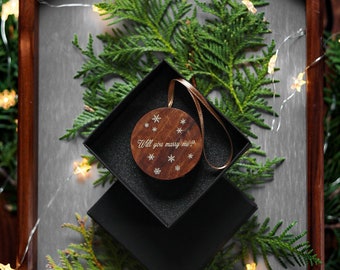 Christmas tree decoration ring box, holiday decor wood ring box, Christmas tree ornament, proposal ring holder, festive ring box