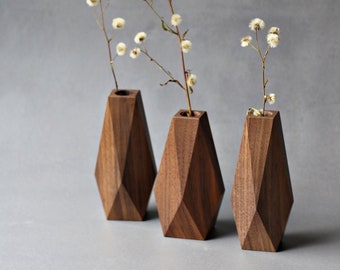 5th wedding anniversary gift, handcrafted wood vases for unique home decor, set of 3 wood vases