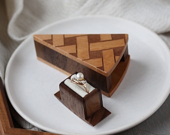 Unique Pie Shape Proposal Ring Box - Handcrafted Engagement Ring Holder by Woodstorming