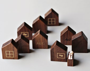 Walnut Wood House Ring Box: Secret Proposal Ring Holder By Woodstorming