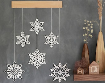 Wall hanging, elegant Christmas decoration, crochet snowflakes mobile, christmas wall art, crochet wall hanging, unique holiday home decor