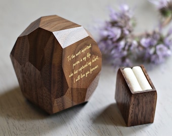 Wood ring box, wooden ring box, proposal ring box, handmade rustic ring box, ring case, ring display box, secret ring box, personalized box