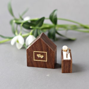 Valentines day gift, personalized wood ring box for proposal, slim ring box, unique engagement ring box, secret pocket size house ring box