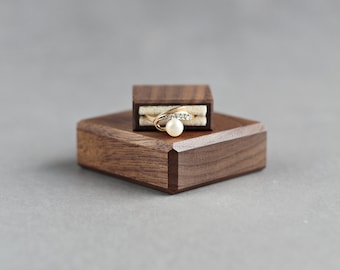 Engagement ring box, slim ring box, small wood ring case, ring display box by Woodstorming
