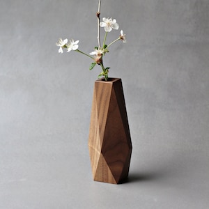 Faceted wood vase - minimalist flower vase - bud vase - table centerpiece - stick vase - stem vase