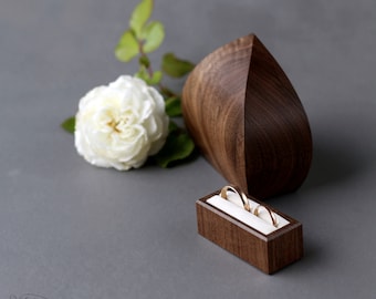 Wedding ring box inspired by the sea and waves, double ring box, elegant wooden ring bearer box by Woodstorming