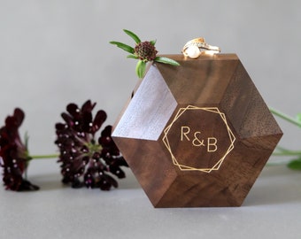 Hexagon proposal ring box, ring display box, modern minimalist ring box, unique engagement box by Woodstorming