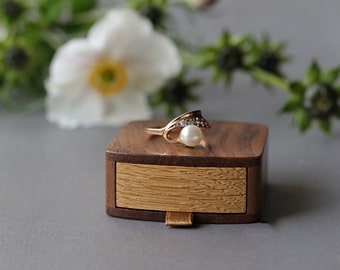 Personalized wooden box, slim engagement ring box, tiny proposal ring box Woodstorming