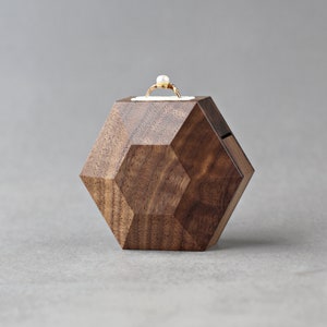 Wooden hexagon ring box, ring proposal box, modern minimalist ring box, ring display box by Woodstorming image 4