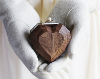 Wood Ring Box - Heart Shape Ring display Box - Engagement Ring Box - Unique Rotating Ring Box by Woodstorming