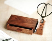 Organisateur de bureau à domicile, organisateur de bureau en bois minimaliste fait à la main avec tiroir, élégant rangement de bureau en bois