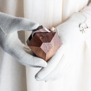 Unique ring box - diamond shape walnut engagement ring box - ring display box by Woodstorming