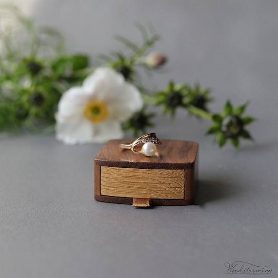 Personalized Wooden Box Slim Engagement Ring Box Tiny Proposal
