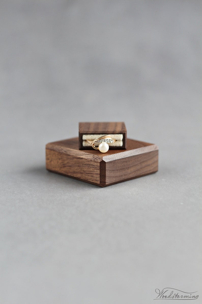 Engagement ring box, slim ring box, small wood ring case, ring display box by Woodstorming image 1