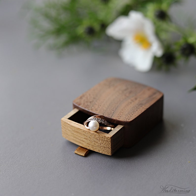 Personalized wooden box, slim engagement ring box, tiny proposal ring box Woodstorming image 4