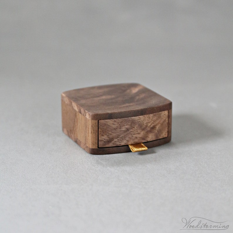 Unique slim engagement ring box, small wooden proposal ring box, pocket size ring holder by Woodstorming image 5