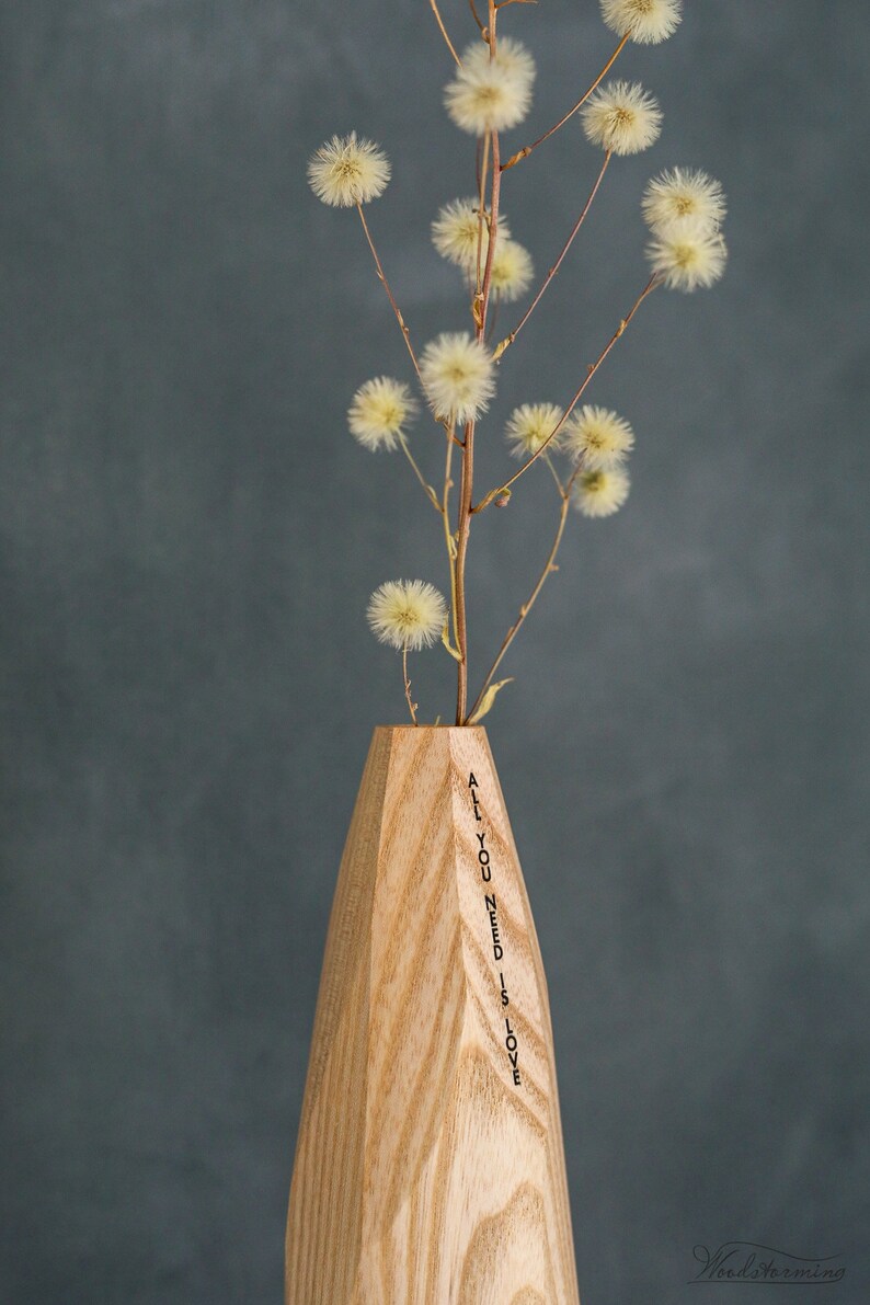 Unique holiday gift, minimalist flower vase, table centerpiece, personalized wood vase inspirational gift, spiritual gift, unisex gift image 8