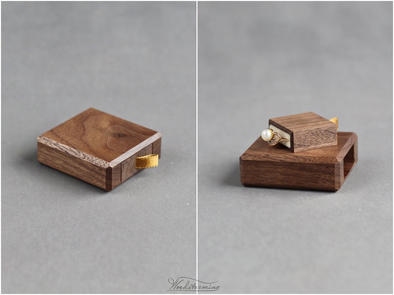 Engagement ring box, slim ring box, small wood ring case, ring display box by Woodstorming image 3