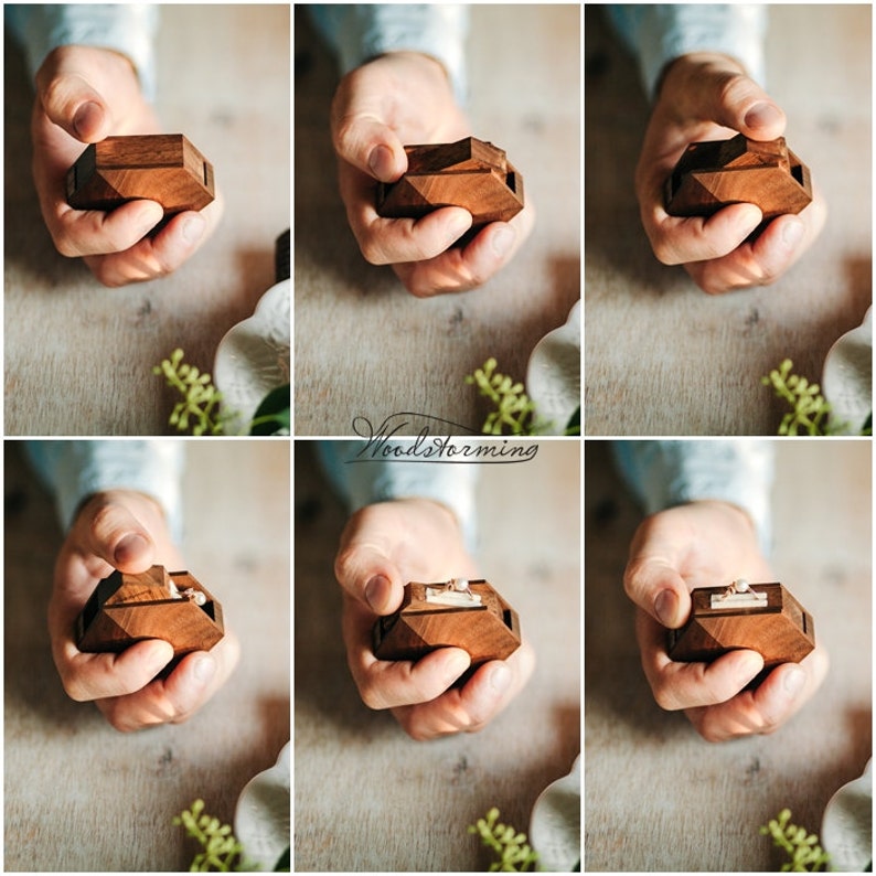 Unique ring box diamond shape walnut engagement ring box ring display box by Woodstorming image 9