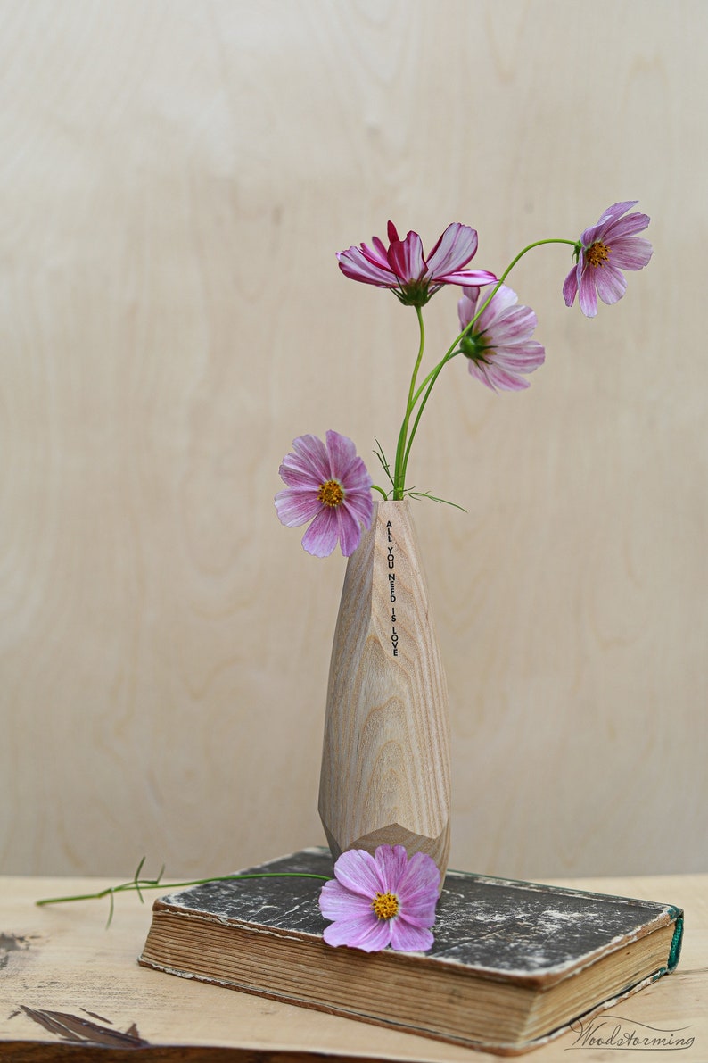 Unique holiday gift, minimalist flower vase, table centerpiece, personalized wood vase inspirational gift, spiritual gift, unisex gift image 5