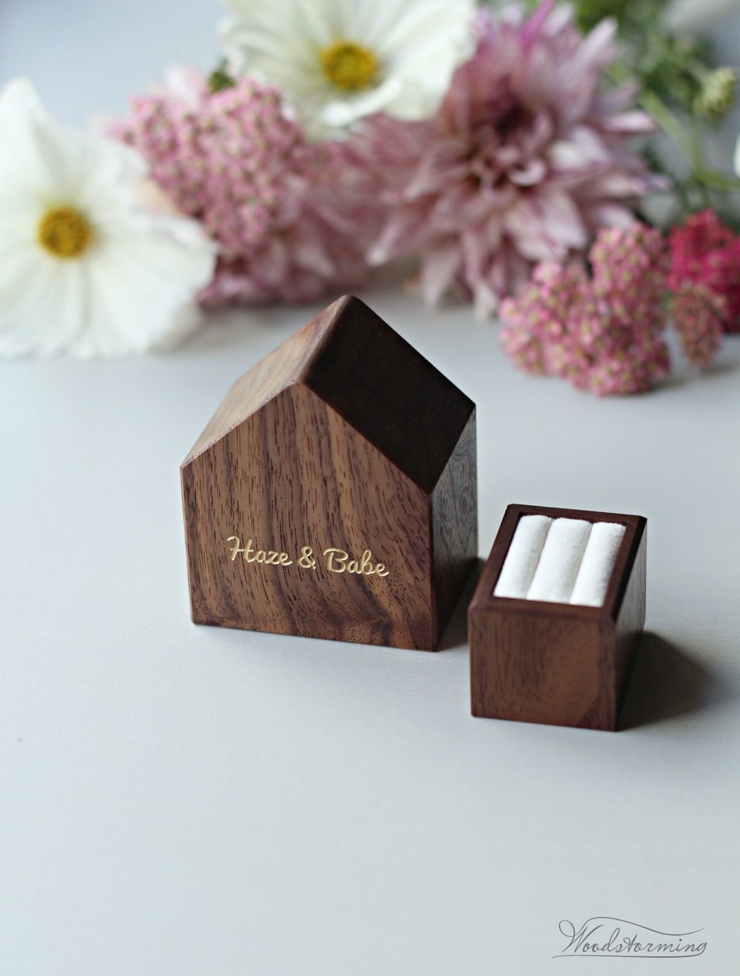 Wedding Rig Box Personalized Double Wedding Ceremony Ring Box, Wooden Ring Bearer Box ...