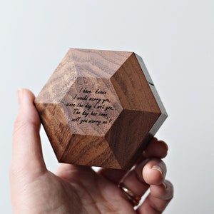 Wooden hexagon ring box, ring proposal box, modern minimalist ring box, ring display box by Woodstorming image 8