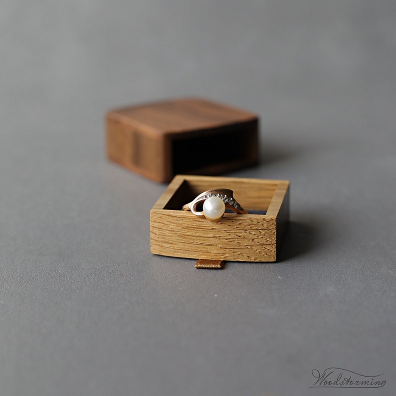 Personalized wooden box, slim engagement ring box, tiny proposal ring box Woodstorming image 6