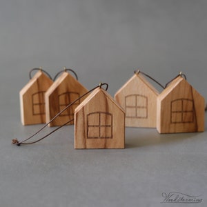Christmas tree ornaments wooden Christmas decorations miniature houses to hang set of 5 image 2