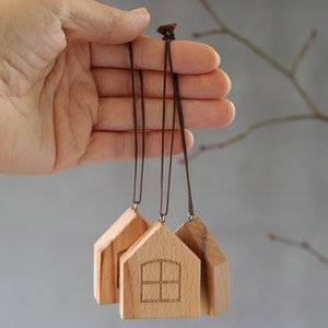 Christmas tree ornaments wooden Christmas decorations miniature houses to hang set of 5 image 6