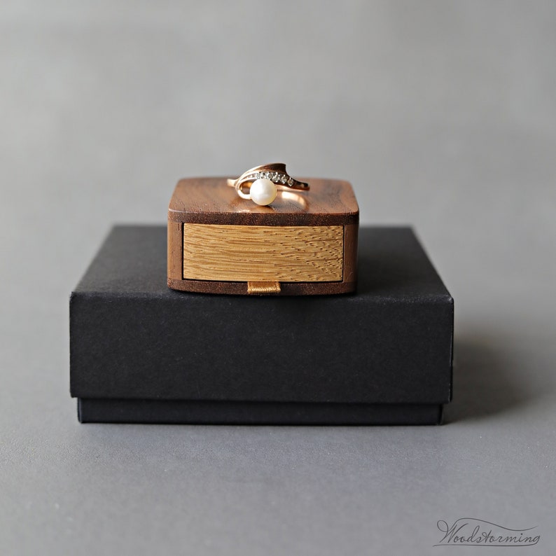 Personalized wooden box, slim engagement ring box, tiny proposal ring box Woodstorming image 2