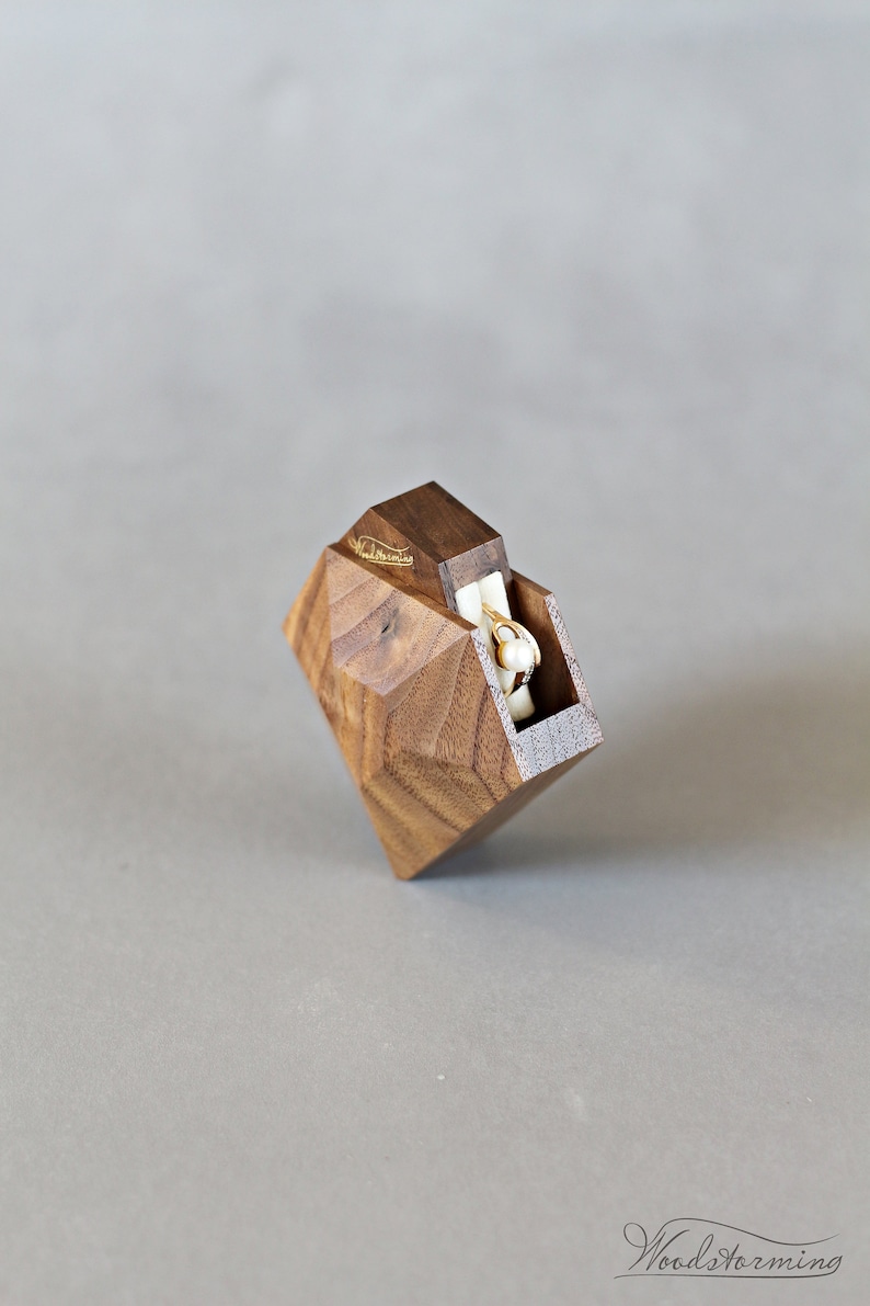 Unique ring box diamond shape walnut engagement ring box ring display box by Woodstorming image 3