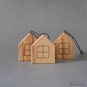 Christmas tree ornaments wooden Christmas decorations miniature houses to hang set of 5 image 3