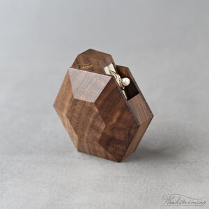 Wooden hexagon ring box, ring proposal box, modern minimalist ring box, ring display box by Woodstorming image 5