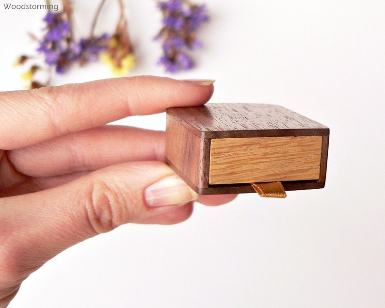 Slim ring box flat ring box Woodstorming proposal ring box personalized gift thin engagement ring box